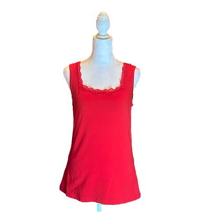 CHRISTOPHER & BANKS Cherry Red Tank Top w/ Lace Neckline Size S